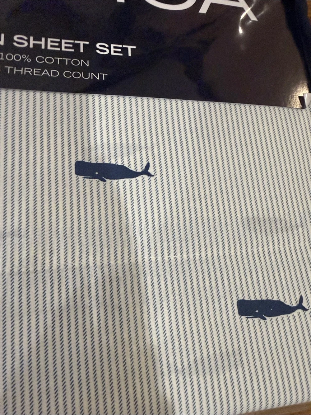 Nautica White Sheet Set with Navy Whale Motif